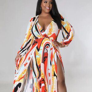 Vibrate Colorful Swirl Print Wrap Maxi Dress